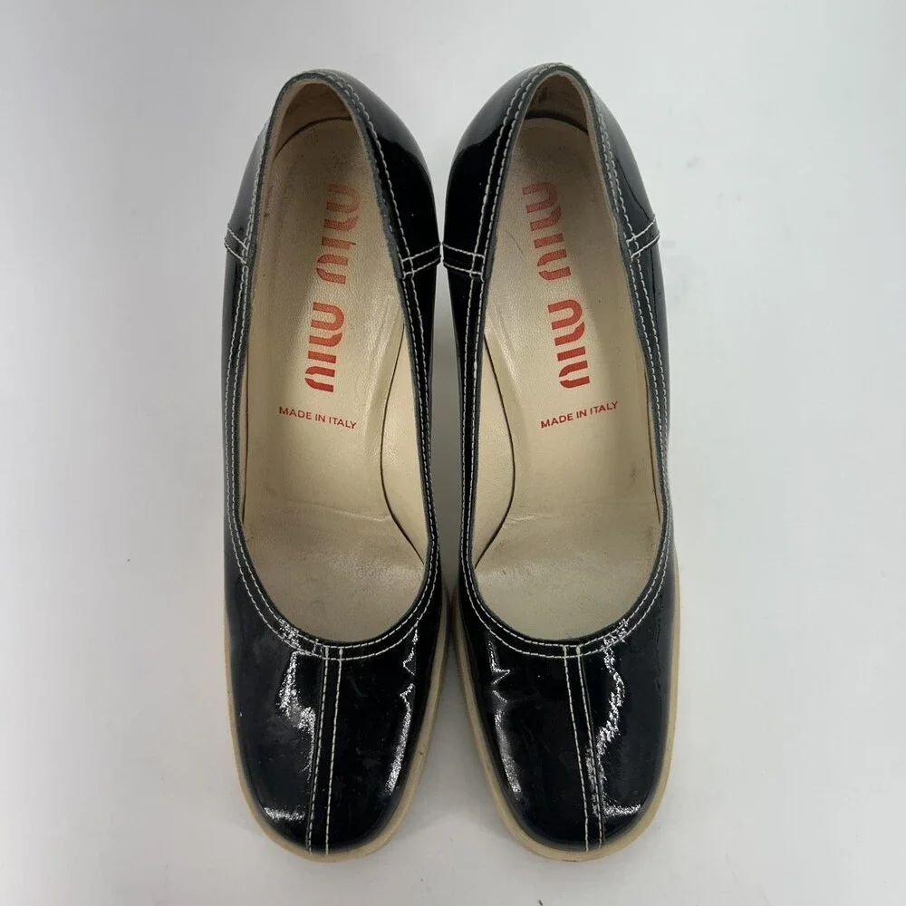 Vintage Miu Miu Shoes Womens Size 8 EU 38 Patent Platform Block Heel Italy Y2K